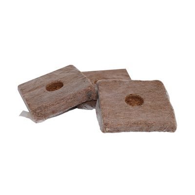 Compressed wrapped coir cubes with planting holes