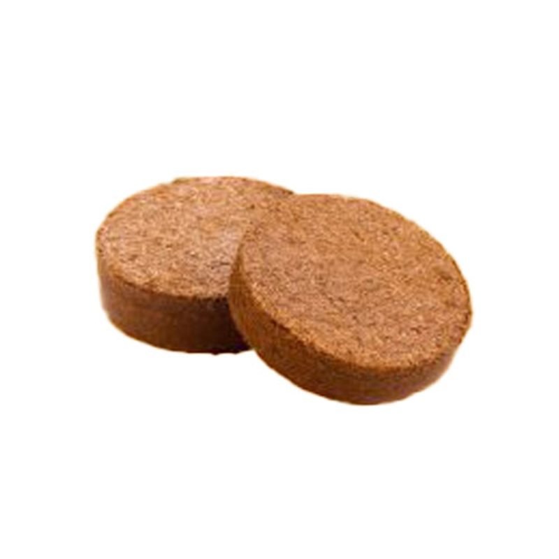 Two compressed coco coir disks